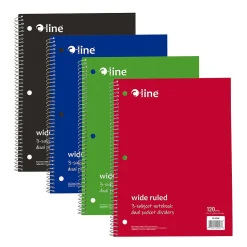 C-Line 3-Subject Notebooks, Wide Ruled, 120 Sheets, Assorted Colors, 3/Bundle (CLI22046-3)