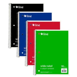 C-Line 5-Subject Subject Notebooks, Wide Ruled, 180 Sheets, Assorted Colors, 3/Bundle (CLI22051-3)