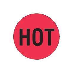 Decker Tape Products "HOT" Shipping Label, 2" Dia., Red/Black, 500 Labels/Roll, 1/Roll (LABDL1730)