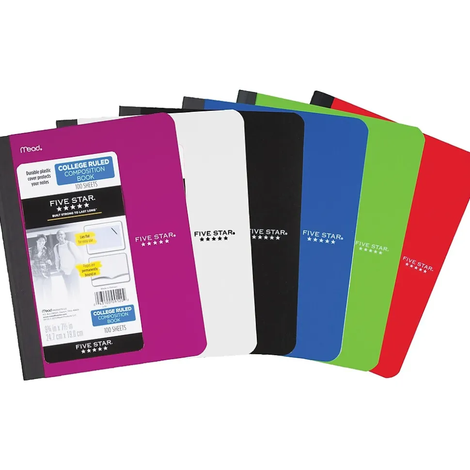 Five Star Composition Notebooks, 7.5" x 9.7", College Ruled, 100 Sheets, Each (9120)