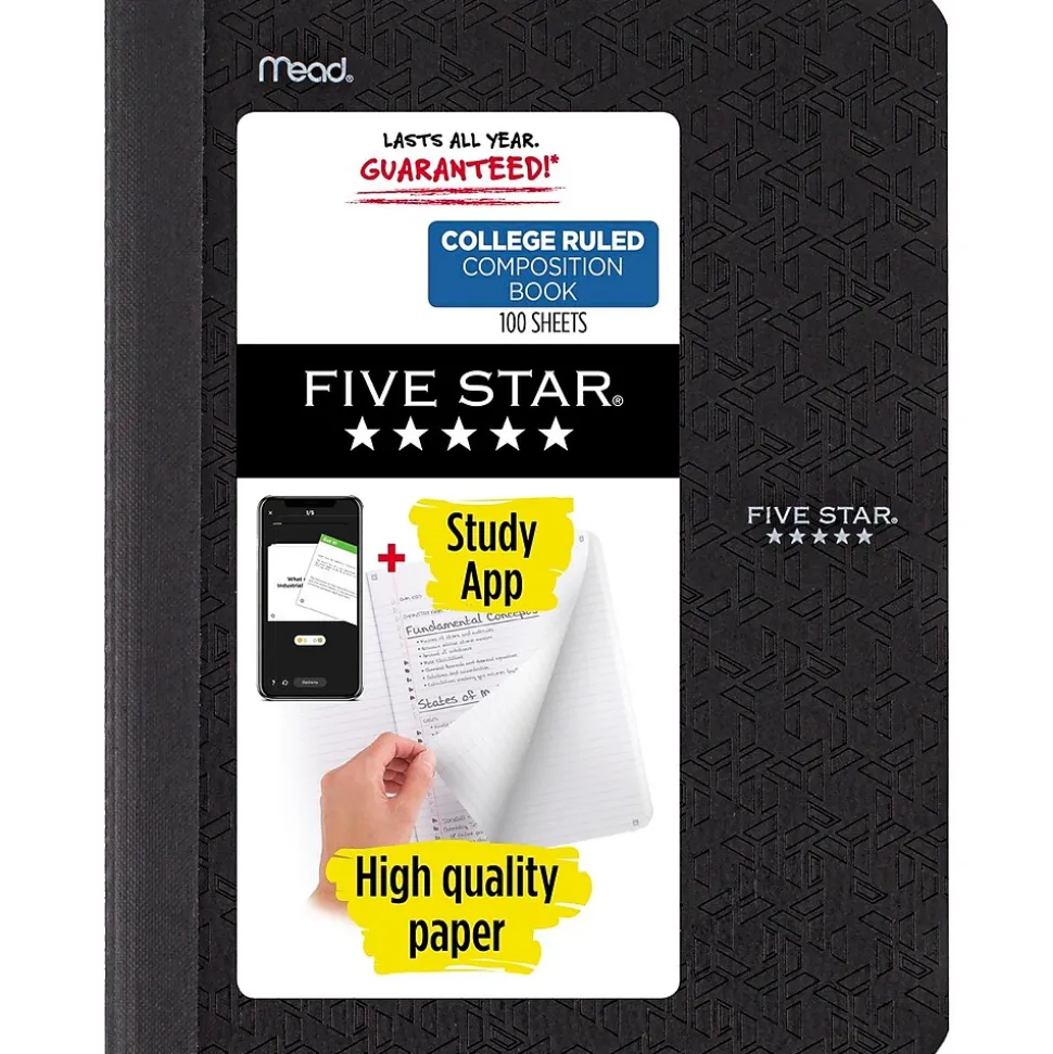 Five Star Composition Notebooks, 7.5" x 9.7", College Ruled, 100 Sheets, Each (9120)