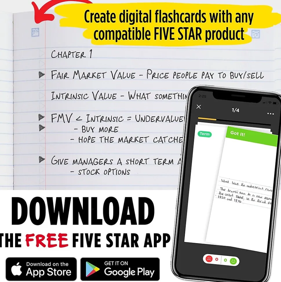 Five Star Composition Notebooks, 7.5" x 9.7", College Ruled, 100 Sheets, Each (9120)