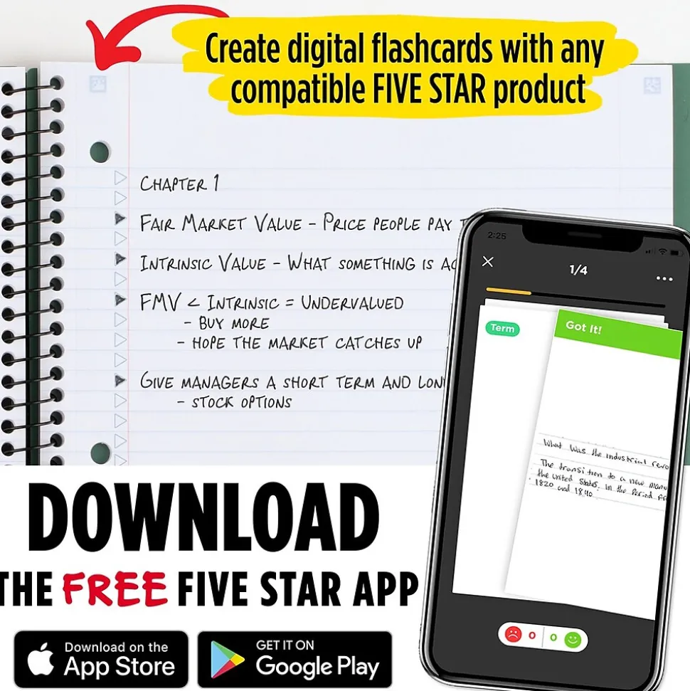 Five Star 1-Subject Notebooks, 8.5" x 11", College Ruled, 100 Sheets (06322)