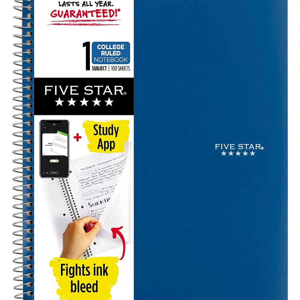 Five Star 1-Subject Notebooks, 8.5" x 11", College Ruled, 100 Sheets (06206/08076)