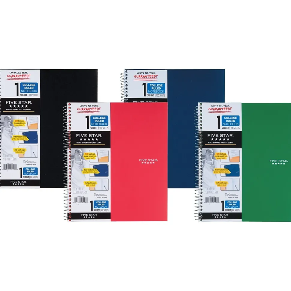 Five Star 1-Subject Notebooks, 8.5" x 11", College Ruled, 100 Sheets (06206/08076)