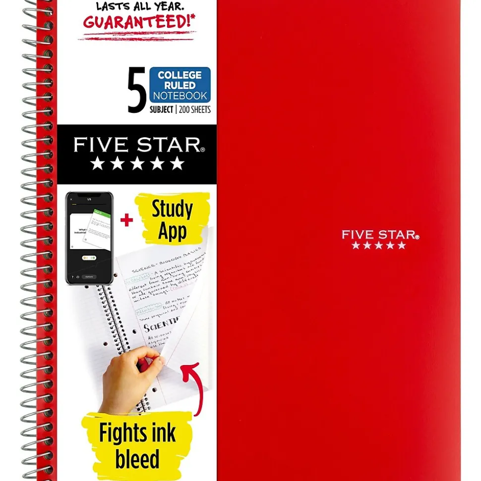 Five Star 5-Subject Subject Notebooks, 8.5" x 11", College Ruled, 200 Sheets (06112/06208)