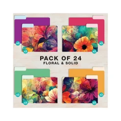 Global Printed Products Deluxe Designer Abstract Floral Heavy Duty File Folders, 1/3-Cut Tab, Assorted Colors, 24/Pack