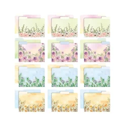 Global Printed Products Deluxe Designer Watercolor Floral Heavy-Duty File Folders, 1/3-Cut Tab, Assorted Colors, 24/Pack