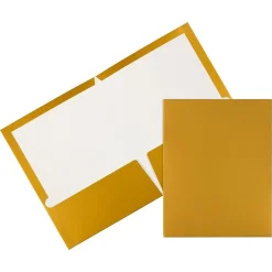 JAM Paper Glossy 3-Hole Punched 2 Pocket Cardstock Presentation Folder, Gold, 100/Box (385GGOB)