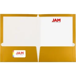 JAM Paper Glossy 3-Hole Punched 2 Pocket Cardstock Presentation Folder, Gold, 100/Box (385GGOB)