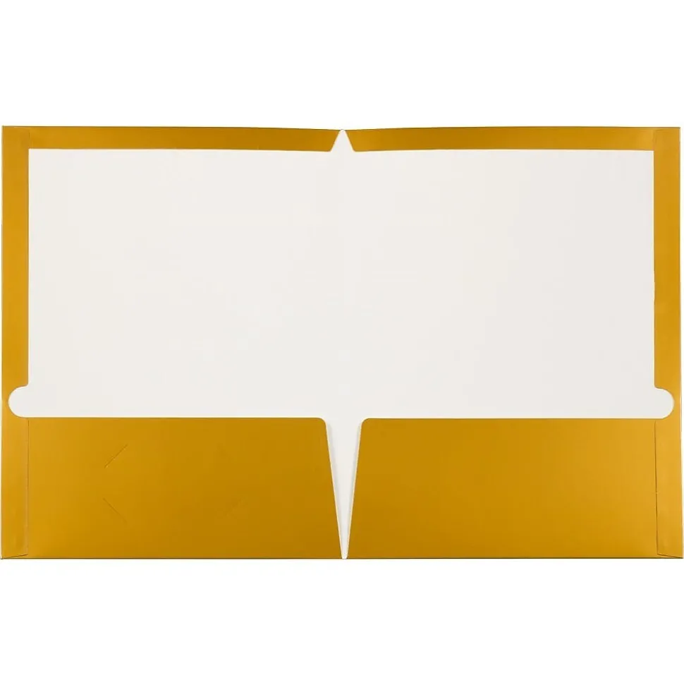 JAM Paper Glossy 3-Hole Punched 2 Pocket Cardstock Presentation Folder, Gold, 100/Box (385GGOB)