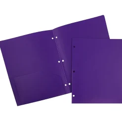 JAM Paper Heavy Duty 3 Hole Punch Two-Pocket Plastic Folders, Purple, 6/Pack (383HHPPUB)