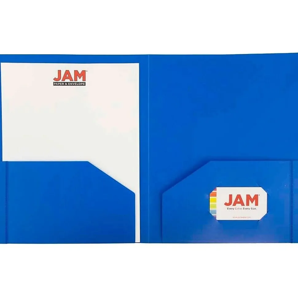 JAM Paper Heavy Duty 2 Pocket Folder, Plastic, Assorted Primary Colors, 12/Pack (383Hrgbyopb)