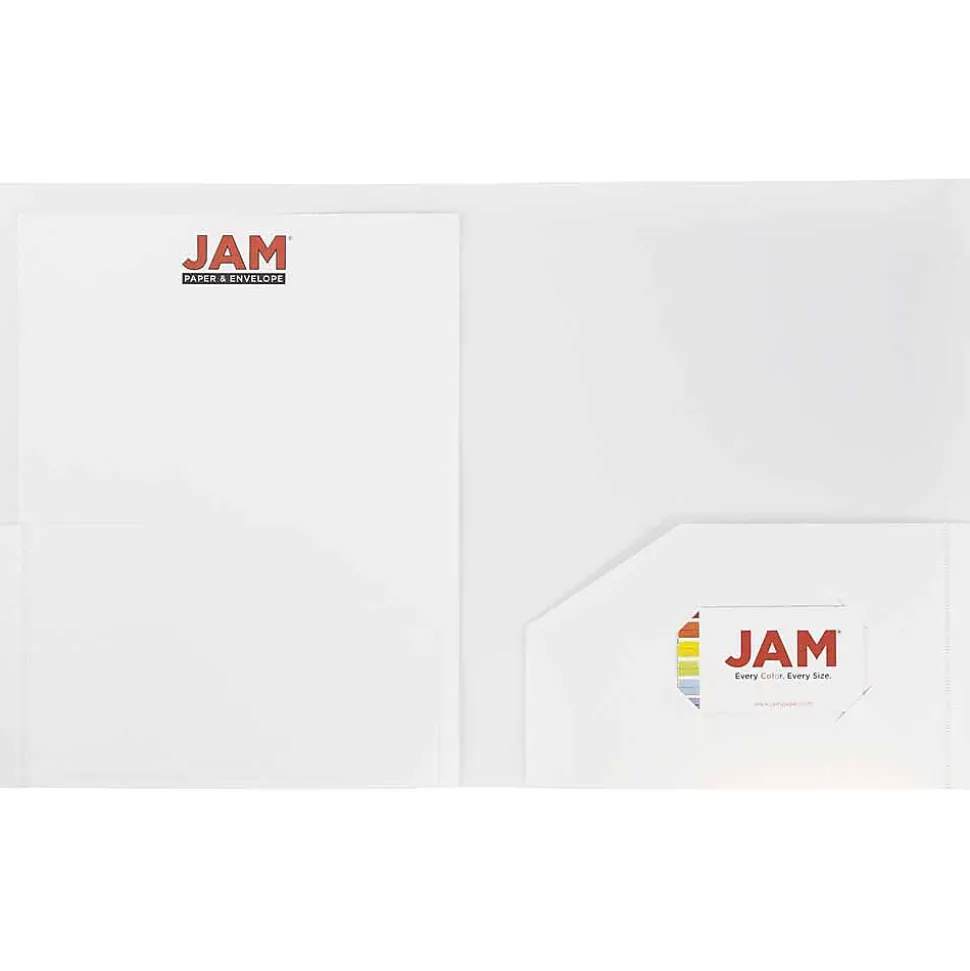 JAM Paper Heavy Duty Two-Pocket Plastic Folders, White, 6/Pack (383HWHD)