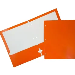 JAM Paper Laminated Glossy 3 Hole Punch Two-Pocket Folders, Orange, 100/Box (385GHPORB)