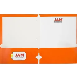 JAM Paper Laminated Glossy 3 Hole Punch Two-Pocket Folders, Orange, 100/Box (385GHPORB)