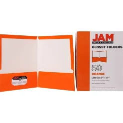 JAM Paper Laminated 2-Pocket Glossy Presentation Folders, Orange, 25/Pack (385GORD)