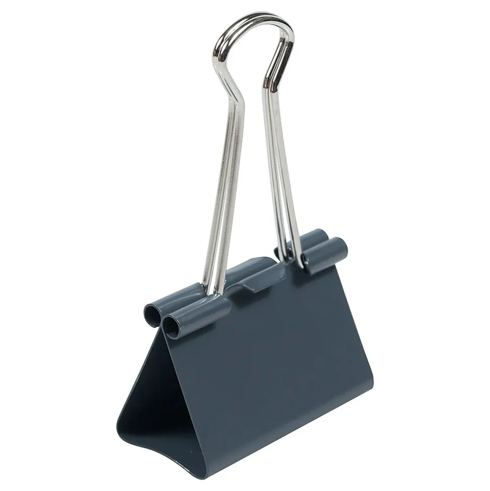 JAM Paper Large Binder Clips, 1" Capacity, Grey, 12 Clips/Pack (340BCGY)