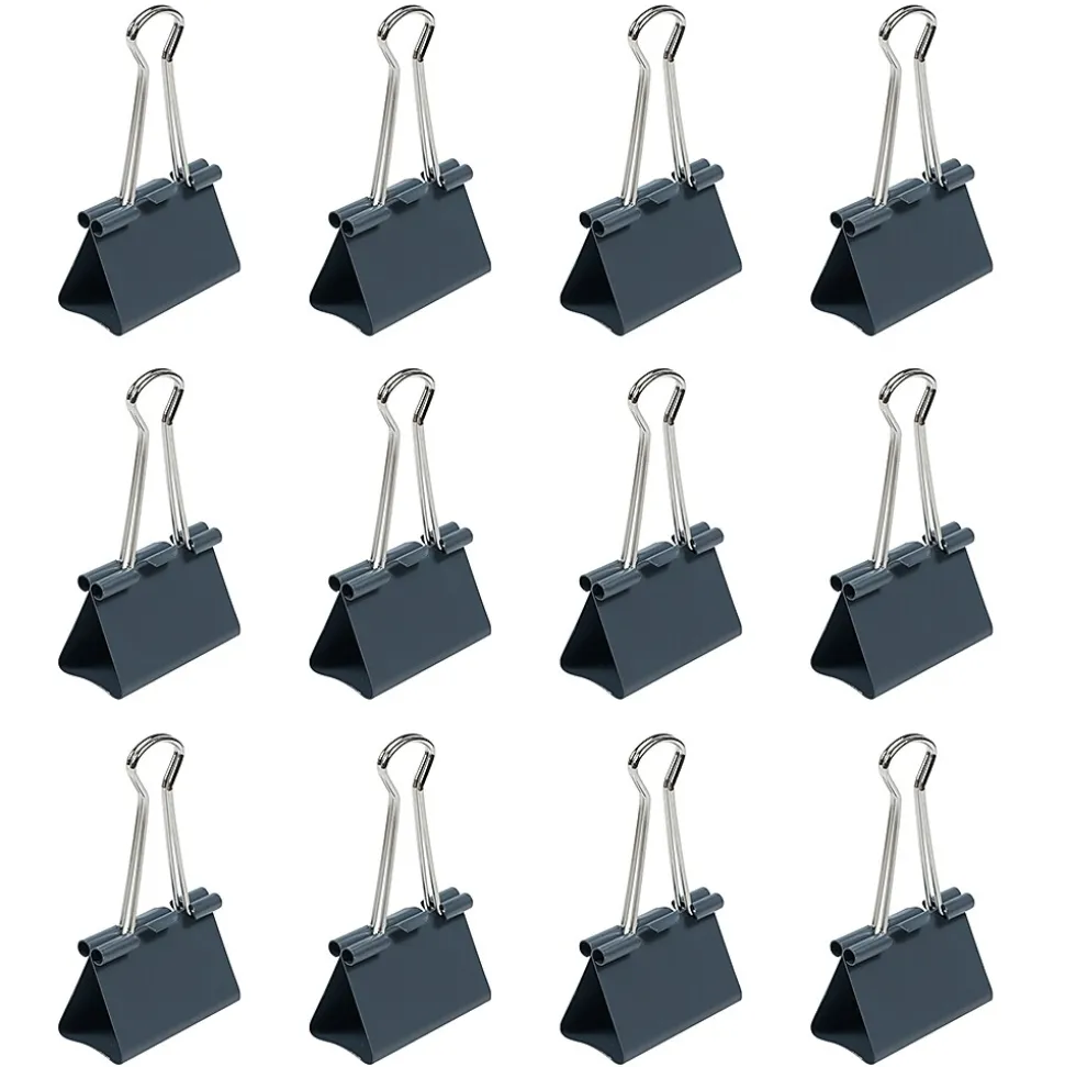 JAM Paper Large Binder Clips, 1" Capacity, Grey, 12 Clips/Pack (340BCGY)