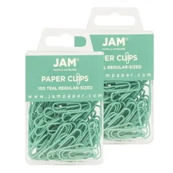 JAM Paper Paper Clips, 1" Capacity, Teal, 100 Clips/Pack, 2/Pack (21832064a)
