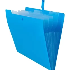 JAM PAPER Plastic File Folder with Snap Closure, 5 Pocket, 9"W x 11.5"H, Blue (FF39783BU)