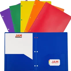 JAM Paper 2-Pocket Plastic Folders, Multicolored, Assorted Primary Colors, 6/Pack (382EHPASTPR)
