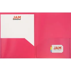 JAM Paper POP 2-Pocket Plastic Folders, Fuchsia Hot Pink, 6/Pack (382Efud)