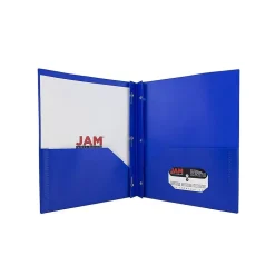 JAM Paper POP 2-Pocket Plastic Folders with Fastener, Deep Blue, 96/Carton (313525335)