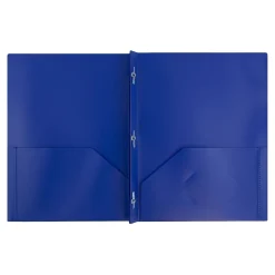JAM Paper POP 2-Pocket Plastic Folders with Fastener, Deep Blue, 96/Carton (313525335)