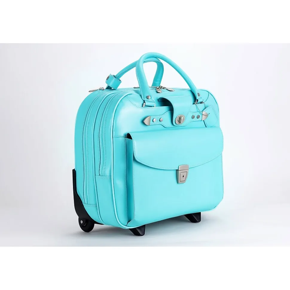 McKlein DENALI 15" Leather Laptop Bag, Aqua Blue (99708)
