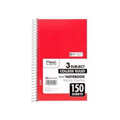 Mead Spiral 3-Subject Notebooks, 5.5
