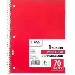 Mead 1-Subject Notebook, 8.0" x 10.5", Wide Ruled, 70 Sheets, Red (05510AB5)