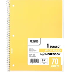 Mead 1-Subject Notebook, 8.0" x 10.5", Wide Ruled, 70 Sheets, Yellow (05510AZ7)