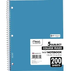 Mead 5-Subject Notebook, 8.5" x 11", College Ruled, 200 Sheets, Assorted Colors, Each (06780)