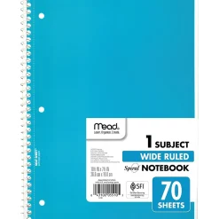 Mead 1-Subject Notebooks, 8" x 10.5", Wide Ruled, 70 Sheets, Each (05510)