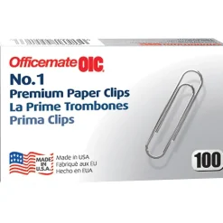 Officemate Premium Paper Clips, #1, Silver, 100/Box, 10 Boxes/Pack (99916)