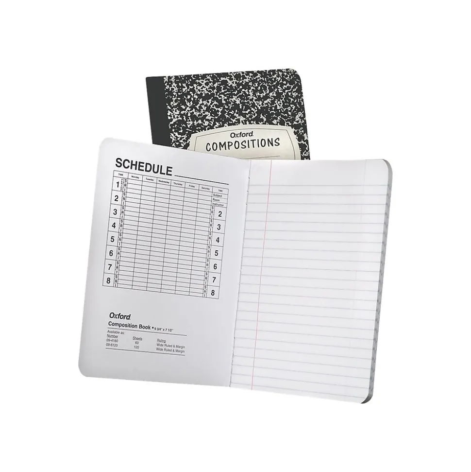 Oxford Composition Notebooks, 9.75" x 7.5", Wide Ruled, 120 Sheets, Black (09-6120)