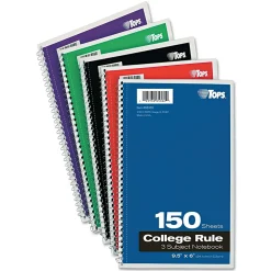 Oxford 3-Subject Notebook, 6" x 9 1/2", College Ruled, 150 Sheets, Assorted Colors (65362)