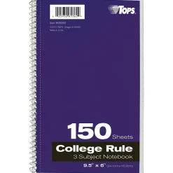 Oxford 3-Subject Notebook, 6" x 9 1/2", College Ruled, 150 Sheets, Assorted Colors (65362)