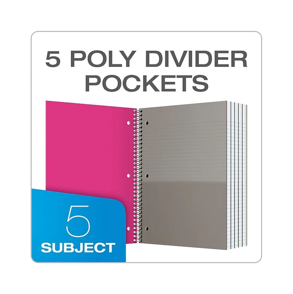Oxford 5-Subject Notebooks, 8.5" x 11", College Ruled, 200 Sheets, Assorted Colors (10588)