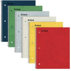 Oxford 1-Subject Notebooks, 9" x 11", College Ruled, 100 Sheets, Assorted Colors, 6/Pack (25-009R)