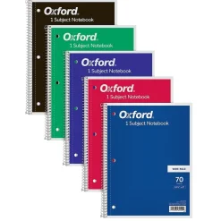 Oxford 1-Subject Notebooks, 8" x 10.5", Wide Ruled, 70 Sheets, Each (65000)