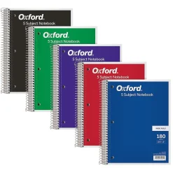 Oxford 5-Subject Subject Notebooks, 8" x 10.5", Wide Ruled, 180 Sheets, Each (65058)