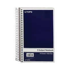 Oxford 5-Subject Subject Notebooks, 6" x 9.5", Wide Ruled, 175 Sheets, Blue (63859)