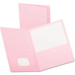 Oxford Twin-Pocket Folder, Embossed Leather Grain Paper, Pink, 25/Box (57568EE)