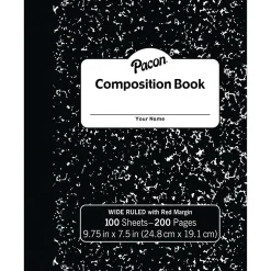 Pacon Composition Notebooks, 9.75" x 7.5", Wide Ruled, 100 Sheets, Black, 6/Bundle (PACMMK37101-6)
