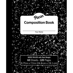 Pacon Composition Notebooks, 9.75" x 7.5", Wide Ruled, 60 Sheets, Black, 12/Bundle (PACMMK37118-12)