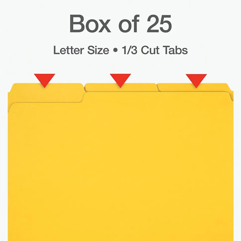 Pendaflex Recycled File Folder, 1-Tab, Letter Size, Yellow, 25/Box (1007022)