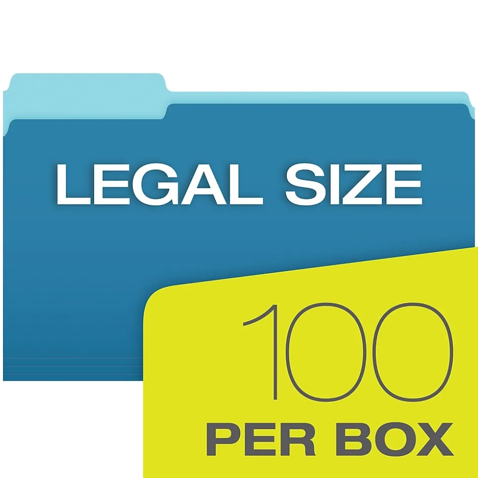 Pendaflex Recycled File Folder, 1/3-Cut Tab, Legal Size, Blue, 100/Box (43501/3BLU)