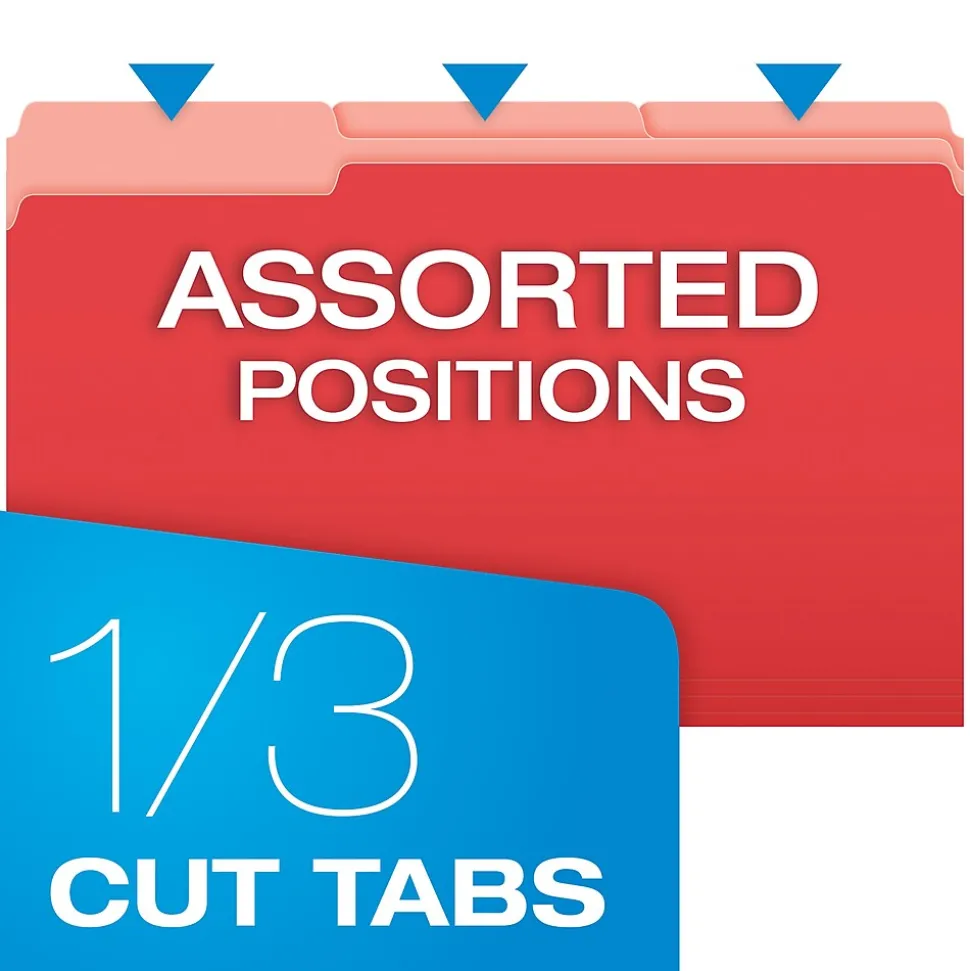 Pendaflex Recycled File Folder, 1/3-Cut Tab, Legal Size, Red, 100/Box (43501/3RED)